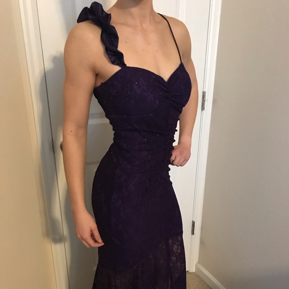 Long Purple Sequin Prom Gown